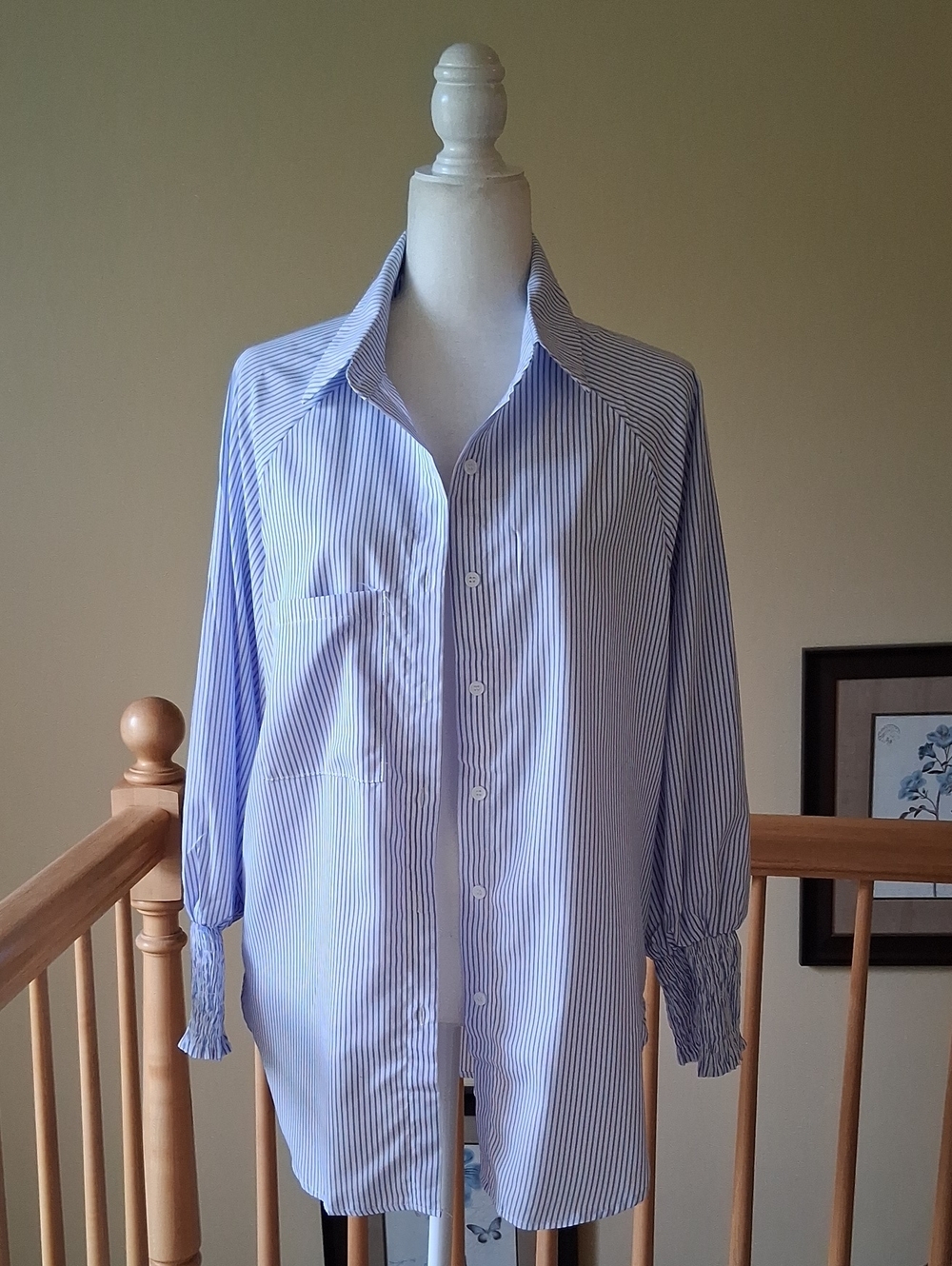 BL Brand Classic Blue Striped Women's Button-Down Dress Shirt With Slip Pockets
